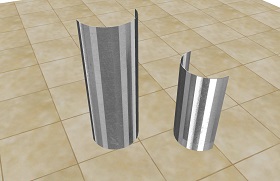 Two Pleated Stainless Steel Corner Guard Case Protectors on tile floor