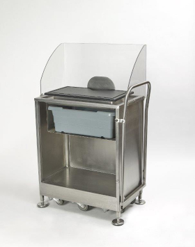 Mobile Charcuterie Demonstration Cart Customer Side with handle engaged